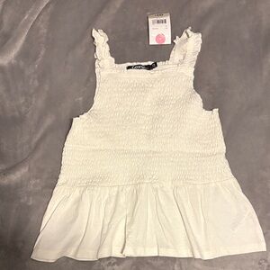 George White Smocked Tank Top with Ruffle Straps